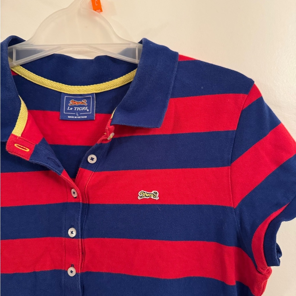 Le Tigre Kids Polo Shirt - Bold Red and Navy Stripes